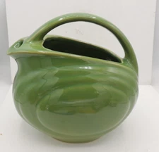 Over and Back Disk Pitcher Jug Top Handle Yellow Ware Rounded