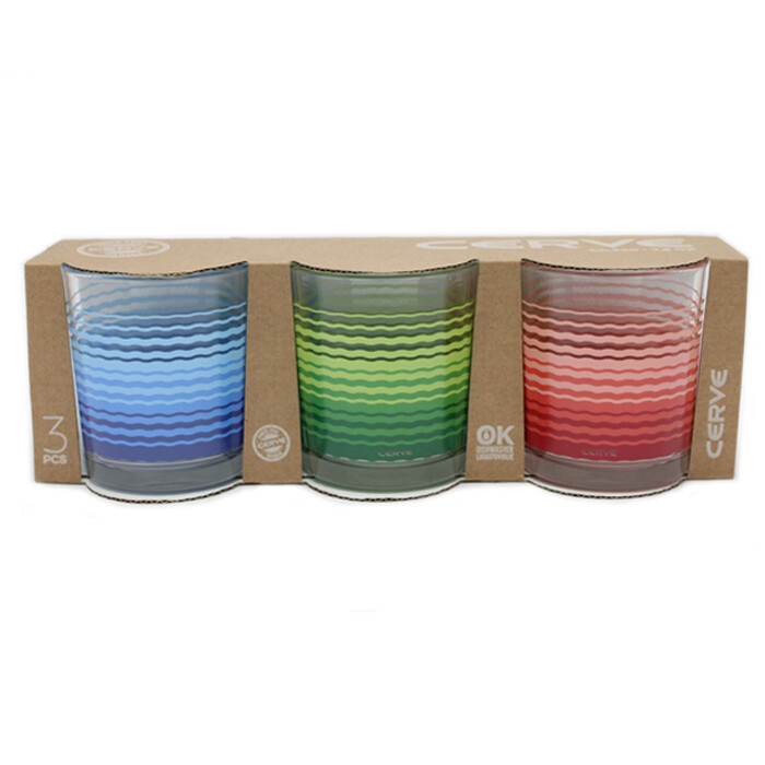 Set 3 bicchieri in vetro Colorati da 220 cc Bicchiere Cerve per Acqua Vino Bar