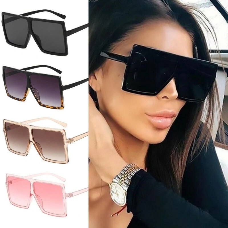 Womens Oversized Sunglasses Square Flat Top Large Fashion Black