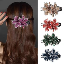 Rhinestones Flowers Hair Claw Clip Crystal Double Flower Duckbill Clip Headwear