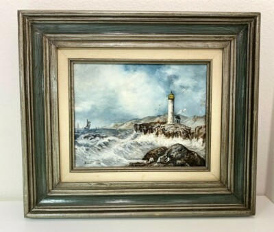 Lighthouse Acrylic Art PAINTING Signed Swart 1984 Original Artist work BN#1003