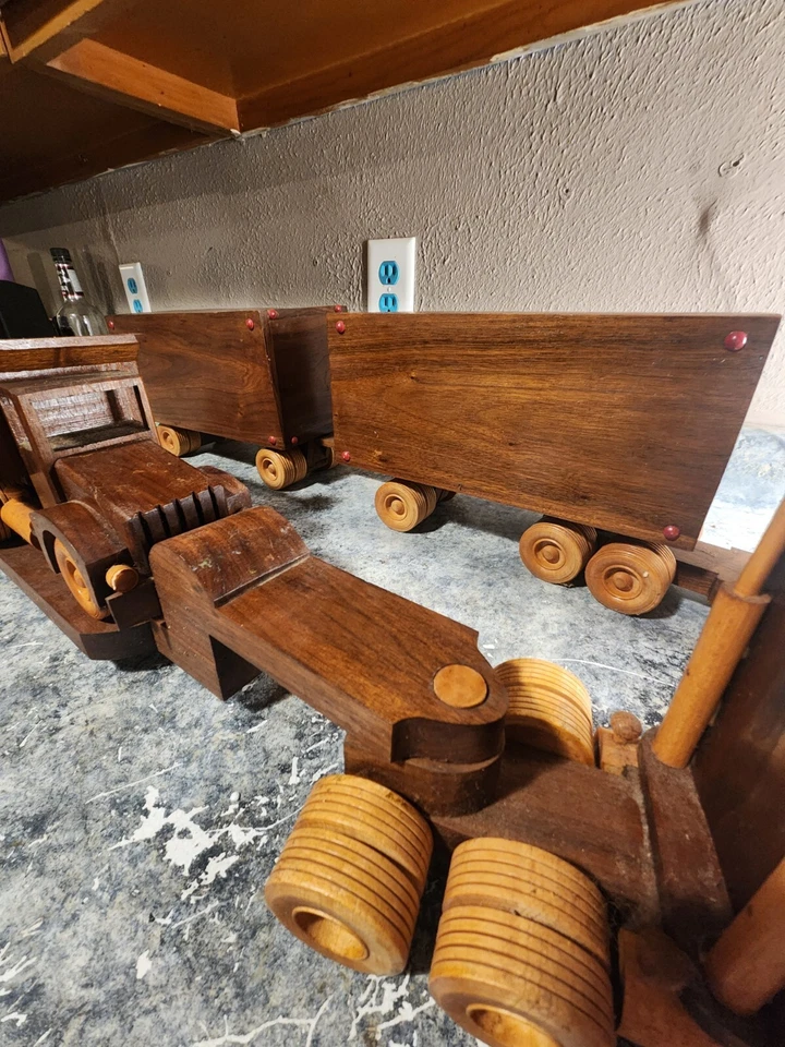 Semirremolques de madera vintage/remolque doble/camión acuñado/plataforma plana/2 semis/hechos a mano**** Foto 3 de 4