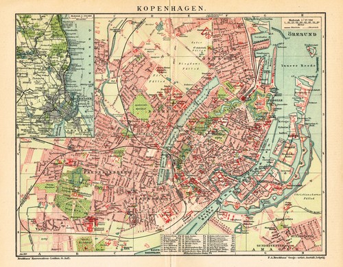 COPENHAGEN Antique Vintage Map dated 1907 København city plan DENMARK - Picture 16 of 16