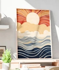 Printable Boho Wall Art For Livingroom Abstract Landscape Painting Colorful