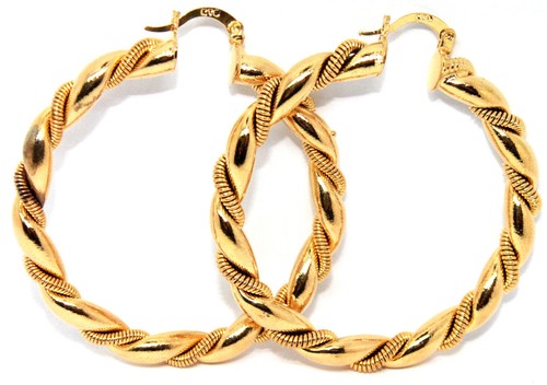 WOMEN CREOLE HOOP EARRINGS 18CT YELLOW GOLD FILLED TWIST 50MM LARGE PIERCING - Picture 2 of 7