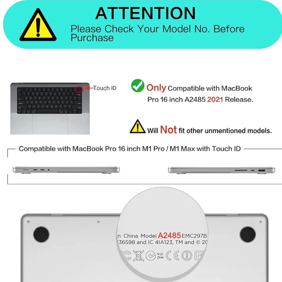 16" Pro Macbook M1 Max W/ Touch ID Silicone Black Keyboard Skin Cover Apple Mac - Image 4 of 4