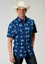Roper Mens 1907 Hawaiian Ombre Blue 100 Cotton S/S Shirt