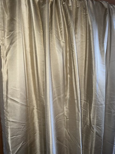 GOLD SILK LOOK DRAPERY PANELS~STRIPES~TONE ON TONE~83”LONG~INTERLINED - Picture 3 of 4