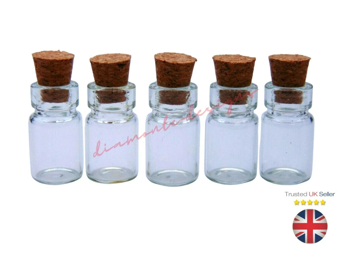 10 Small Glass Bottles Vials With Cork 18mm x 10mm Storage