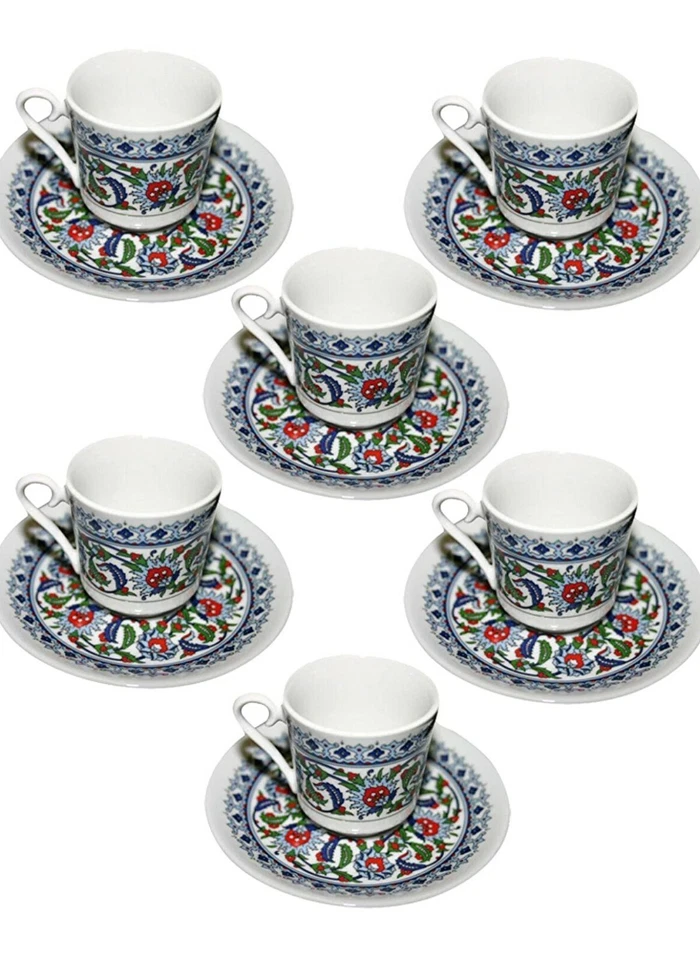 6 piezas x Taza de café de porcelana Kutahya Turca Estambul Topkapi Modelo Griego Árabe Foto 2 de 4