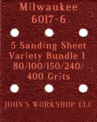 Milwaukee 6017-6 - 80/100/150/240/400 Grits - 5 Sandpaper Variety Bundle I