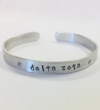 Delta Zeta DZ, Sorority Greek handstamped cuff bracelet, Ann Peden FREE SHIPPING