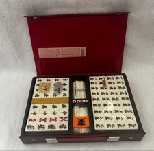 Japanese Mahjong Set Bamboo Tiles Rare With Case From Japan