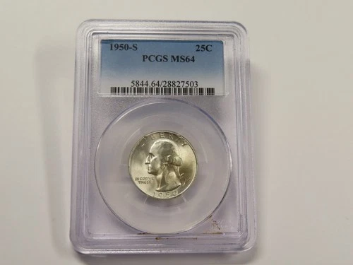 1950 S PCGS MS 64 WASHINGTON QUARTER 90 PERCENT SILVER COIN 25 CENT