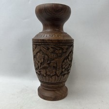 Vintage Hand Carved Wood Vase Detailed Intricate Wooden Decor Made In India