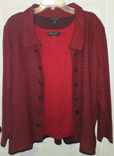 Womens Ming Wang Set 3X Cardigan And Tank Top Plus Size 3XL Red Sweater Top