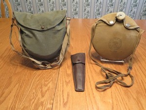 Vtg Boy Scouts of America BSA Mess Kit w/Pouch, Canteen w/Pouch & Utensil Set