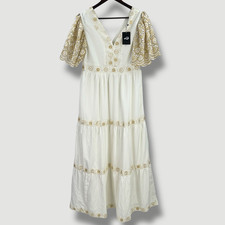 Styli x Rena Love White Gold Embroidered Maxi Dress Size L New (imperfections)