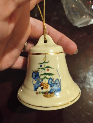 Campanella di Natale 1981 Vintage Topi Blu Decorazione Albero Decorazione Natalizia - Foto 2 di 6