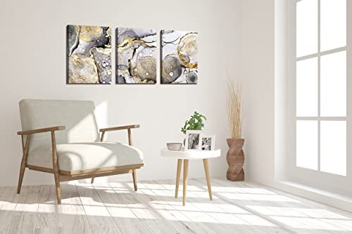 Arte de pared abstracto dorado 3 piezas obras de arte enmarcadas modernas blanco y negro gris dorado - Imagen 4 de 6