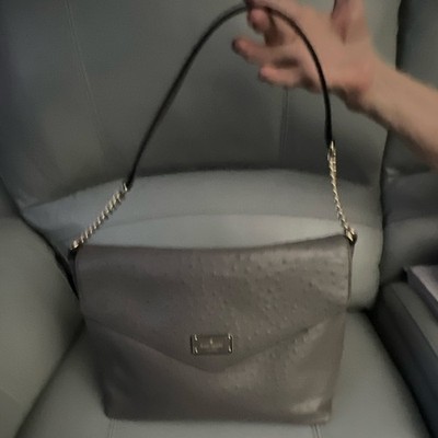 kate spade new york Gray Embossed Shoulder Bag Medium Magnetic Chain Strap Gold