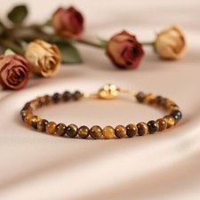 Natural Tiger Eye Bracelet 4mm Beads Crystal Healing Protection Women Bracelet