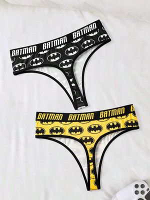 Batman DC Comics Super Hero Cute Licensed Logo Thong Panties - Pack of 2