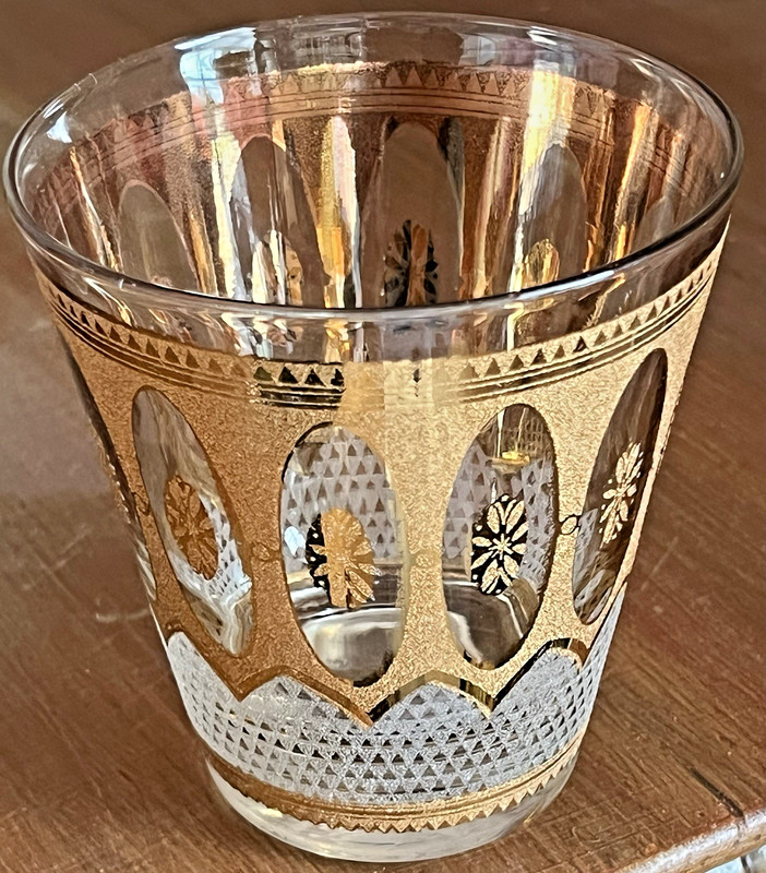 VTG Culver Regency 22K Gold MCM Highball Glass Ovals Textured Medallions Barware