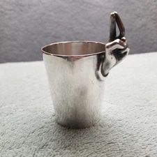 Vintage Napier Silver Plate 2 Finger Figural Peace Sign 2 oz Jigger Shot Glass