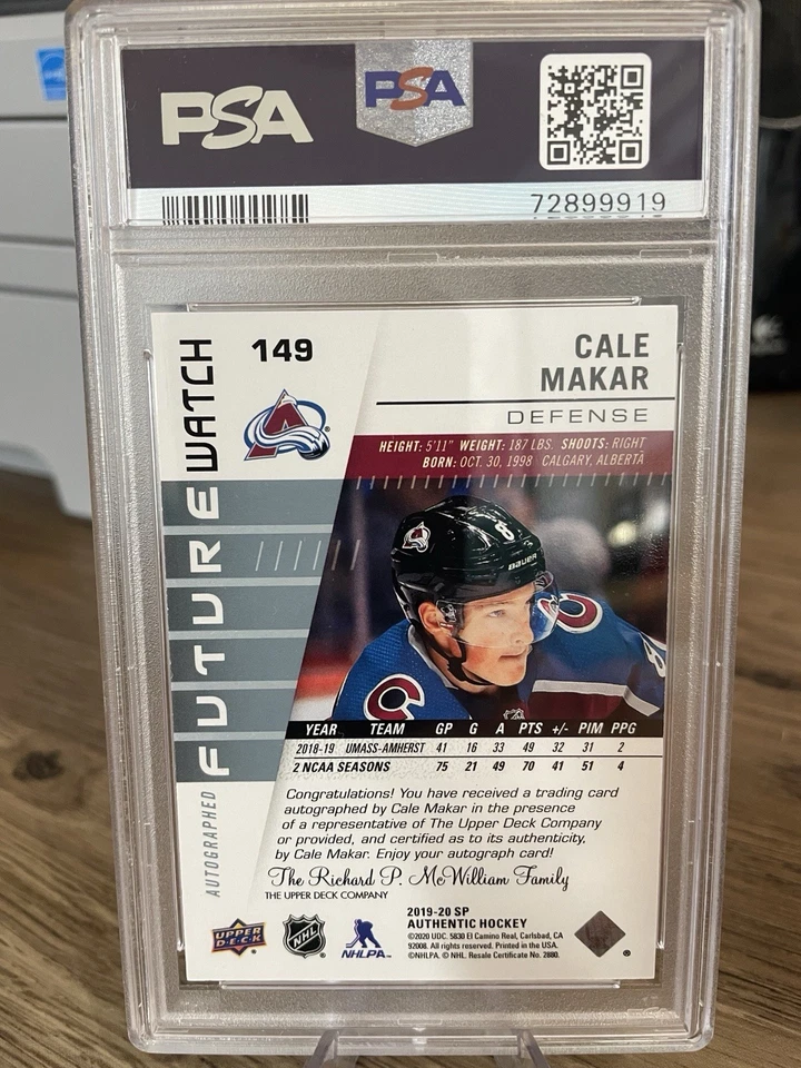 2019-20 UD SP Authentic #149 Cale Makar Future Watch Rookie PSA 9 Mint - Image 4 of 4