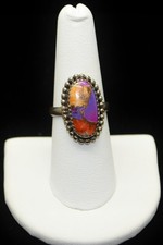 Sterling Silver Colorful Oval Stone Ring SZ 7.75 FMF059