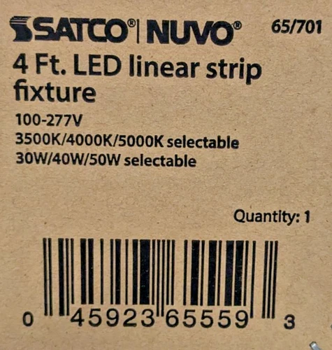 SATCO LIGHTING 4FT 48" LED LINEAR STRIP FIXTURE WHITE CCT WATT SELECTABLE 65-701 - Picture 5 of 5