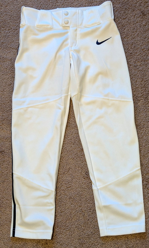 Nike Boys Long Baseball Pants White w/Navy Blue Swoosh  BQ6426  Size XS  NWT