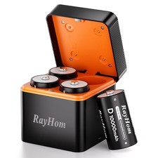 Rechargeable D Batteries with Charger, 4Pack 10000mAh NiMH D Cell Batteries, ...