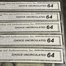 1969 $1 FRN NY CU STAR Fr 1903-B* CGA 64 STARS Choice UNC FIVE Consecutive Notes