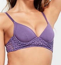La Perla Studio Iris 32C XS Triangle Cotton Blend UW Bra Thong Set Grape Purple