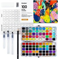 100 Farben Aquarellkasten Set Mit Wassertankpinseln, Tragbar, Ungiftig, 100Er