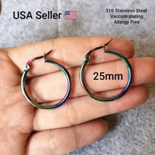 316L Stainless Steel Round Hoop Earrings Vacuum Plating 25mm Hoops Earrings Hoop
