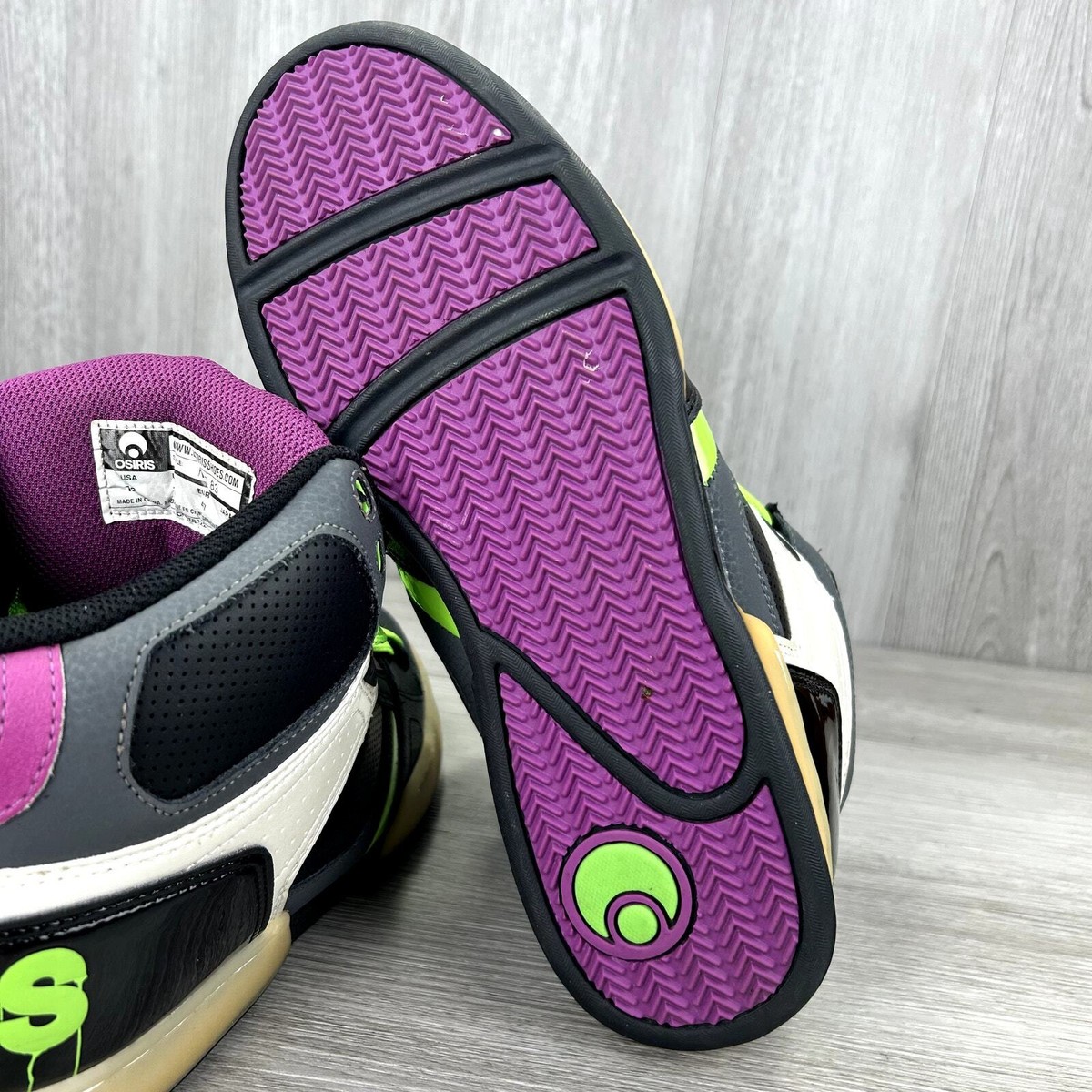 Osiris NYC 83 Black Neon Green Slime Purple Sz 12 Skater