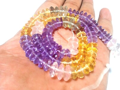 MULTI GERMAN CUT NATURAL RONDELLE 7-10MM FACETED LOOSE GEMSTONE BEADS 16''INCH