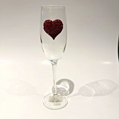 New The Queens' Jewels Jewel Bejeweled Red Heart Champagne Flute Glass  9.5''