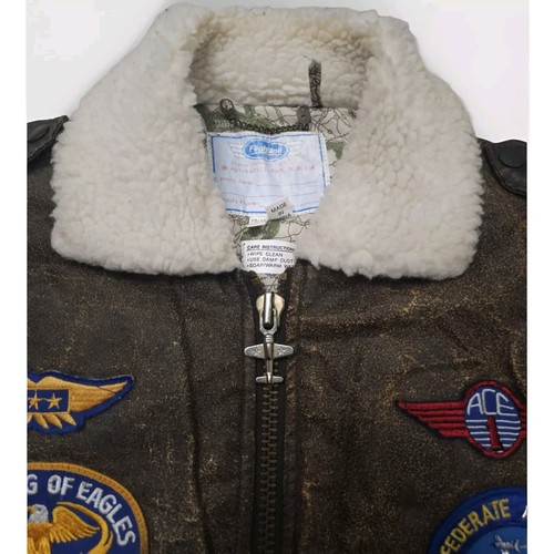 Flight Line VTG Kids Pilot,TOP GUN,Costume Flight Distressed Bomber Jacket 10/12 - Picture 3 of 11