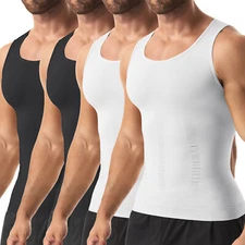 4 Pack Men Compression Tummy Control Slim Tank Top Shirts Shapewear Body Shaper