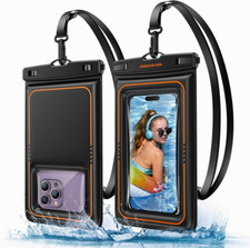 Floating Waterproof Phone Pouch Case Dry Bag for Phones to 7" w/ Lanyard Black
