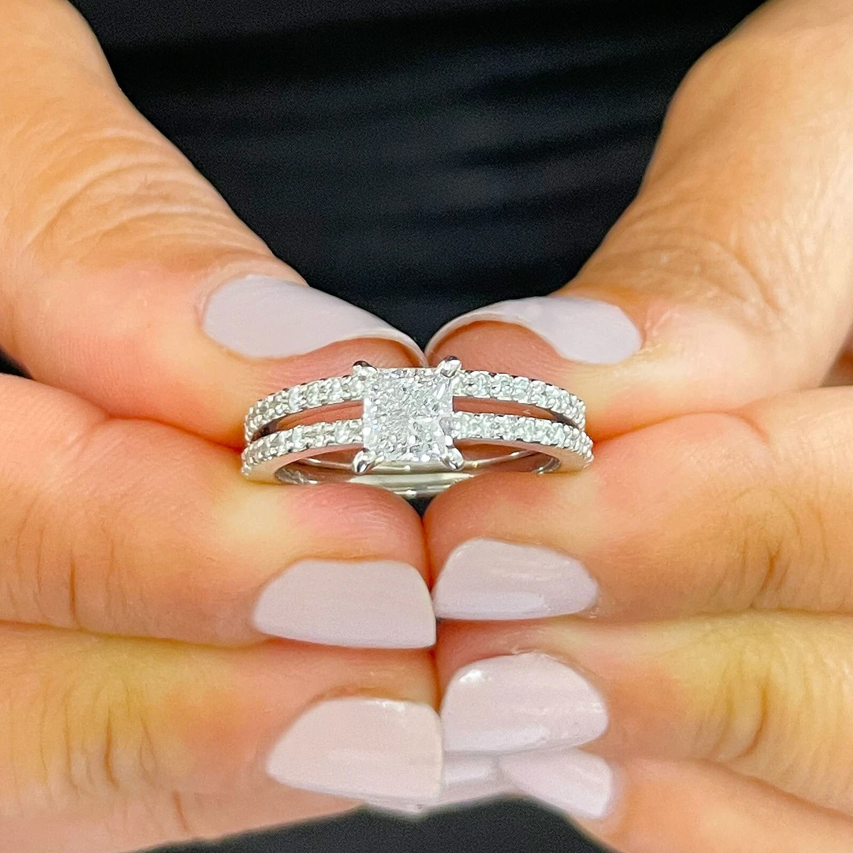Thin band princess deals cut engagement ring