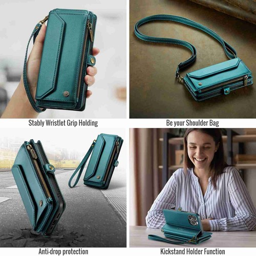 Für iPhone 16 15 14 13 12 Pro Max Plus Kartenfächer Reißverschluss Wallet RFID Handyhülle - Bild 22 von 60