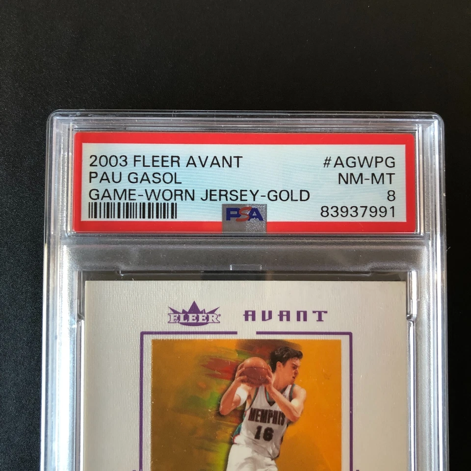 Camiseta deportiva Fleer Avant Pau Gasol 2004 auténtica usada en juegos dorada AGW/PG/25 PSA 8 Foto 2 de 4