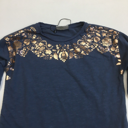 NWOT ZARA Dk Blue Rose Gold Foil Floral Print Long Sleeve Shirt Girls Coll sz 5T - Picture 4 of 7