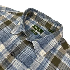 Orvis Men's 100% Cotton Active Fit L/S Work Shirt Indigo Blue/Gray Plaid • XL