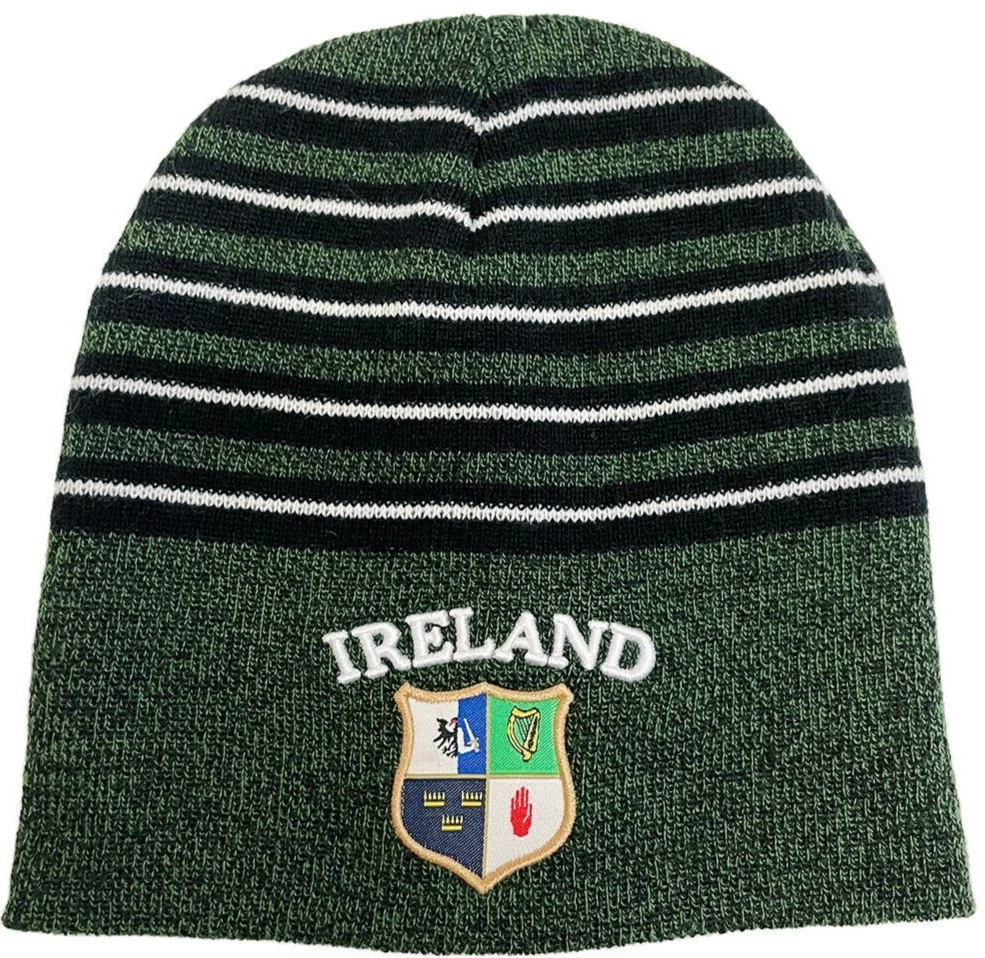 Traditional Craft Beanie Hat for Mens Ireland Bottle Black Grindle Stripe